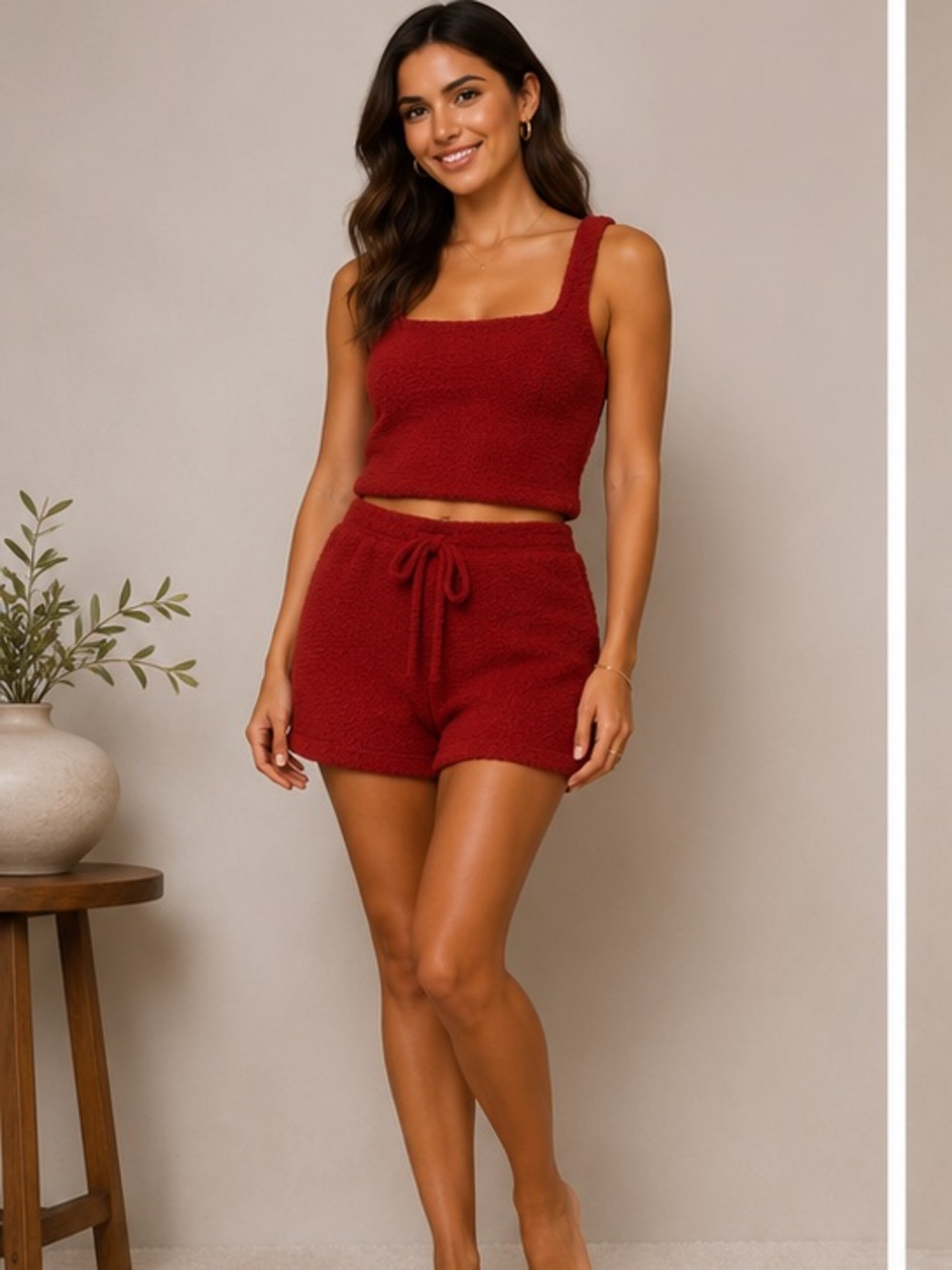 YITTY Red Cozy Knit Tank & Short Set